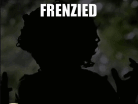 A Silhouette Of A Person With The Words Frenzied Cackling Written Below It GIF