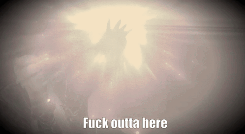 a silhouette of a person with the words fuck outta here