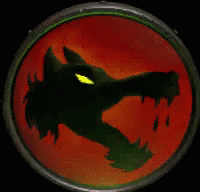 A Silhouette Of A Werewolf With A Yellow Eye Is In A Red Circle GIF