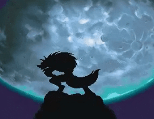 A Silhouette Of A Wolf Standing On A Rock In Front Of A Full Moon GIF