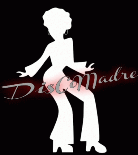 A Silhouette Of A Woman Dancing With The Word Disco Madre In The Background GIF