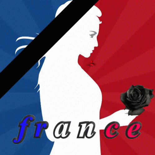 A Silhouette Of A Woman Holding A Black Rose With The Word France Below It GIF