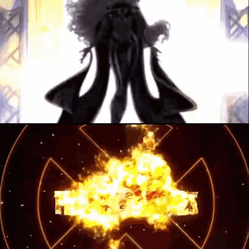A Silhouette Of A Woman Standing Next To A Large Explosion With The X-Men Logo In The Foreground GIF