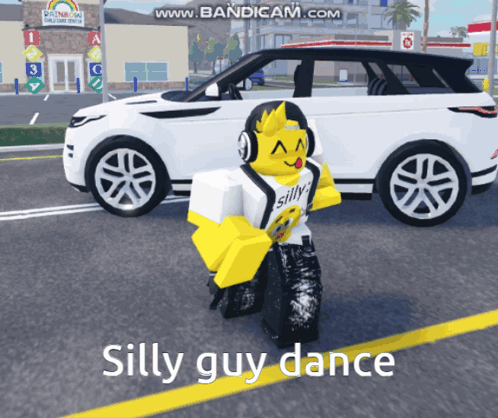 A Silly Guy Is Dancing In Front Of A White Suv GIF