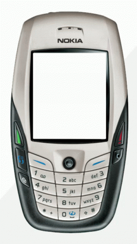A Silver And Black Nokia Cellphone With A White Screen GIF