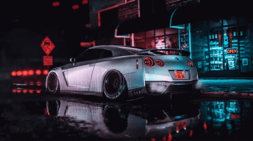 A Silver Car Is Parked In Front Of A Store That Says Open GIF