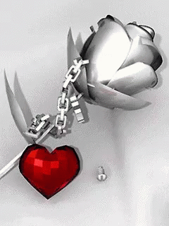 A Silver Rose Is Chained To A Red Heart With A Key GIF