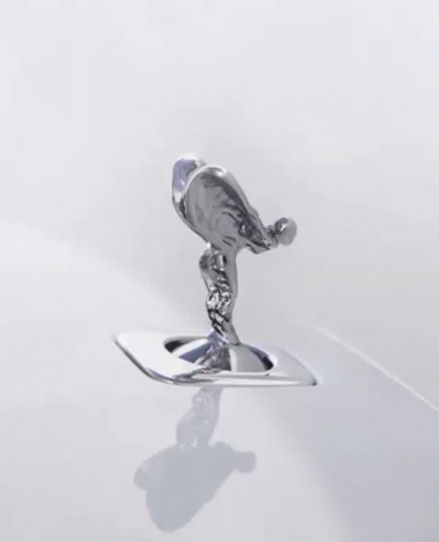 A Silver Statue Of A Bird Is On A White Car GIF