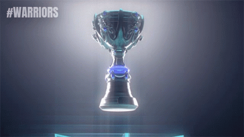 A Silver Trophy With The Word Warriors On The Bottom GIF