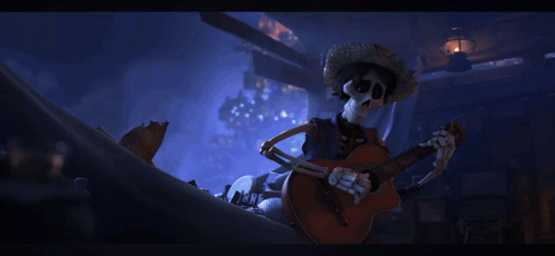 A Skeleton In A Cowboy Hat Is Laying In A Boat In The Water GIF