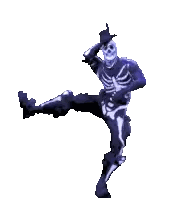 a skeleton in a top hat is dancing in a video game on a white background .