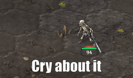 a skeleton in a video game with the words cry about it below it