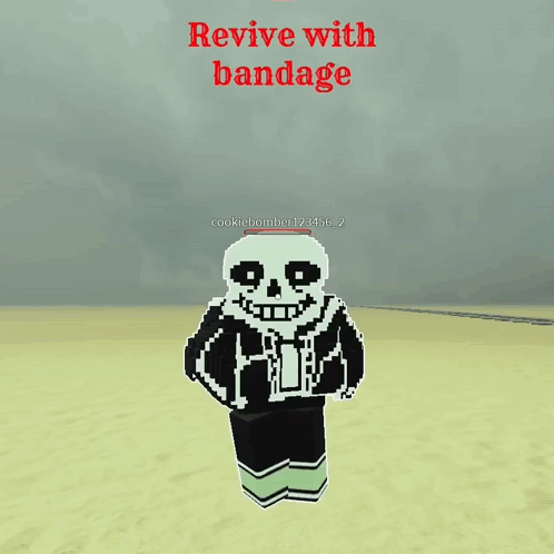 A Skeleton In A Video Game With The Words Revive With Bandage GIF