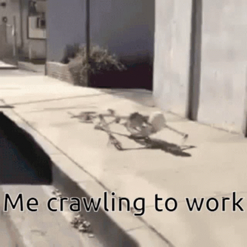 A Skeleton Is Crawling On The Sidewalk Next To A Pool . GIF