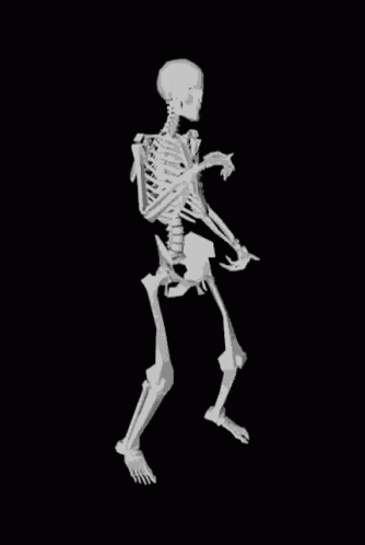 A Skeleton Is Dancing On A Black Background In A Black And White Photo . GIF