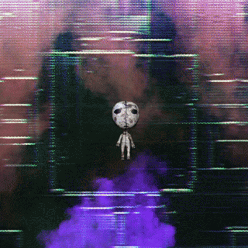 A Skeleton Is Flying Through A Purple Smokey Area GIF