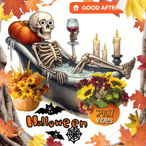 A Skeleton Is Laying In A Bathtub With A Glass Of Wine GIF