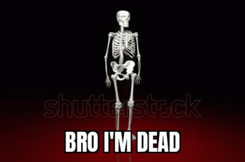 A Skeleton Is Laying On The Ground With The Words Bro I 'M Dead Written Above It GIF