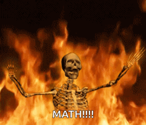 a skeleton is standing in front of a fire with the words math written on the bottom