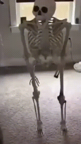 A Skeleton Is Standing In Front Of A Window In A Dark Room GIF