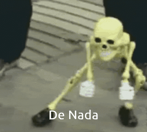 A Skeleton Is Walking On The Ground With The Words De Nada Written On The Bottom GIF