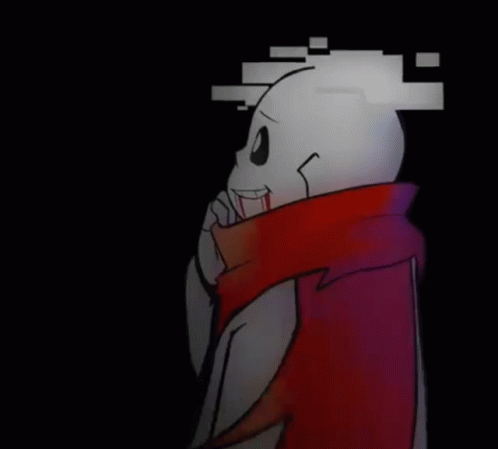 A Skeleton With A Red Scarf Around His Neck Is Standing In A Dark Room With A Black Background . GIF