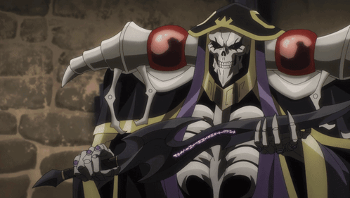 A Skeleton With Horns Is Holding A Sword And A Purple Robe GIF