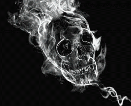 A Skull Is Surrounded By Smoke On A Black Background . GIF