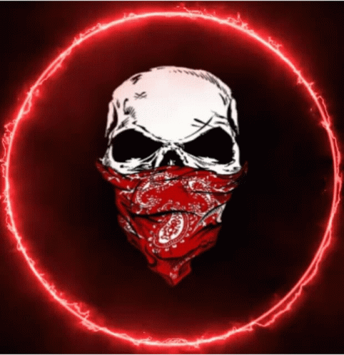 A Skull Wearing A Red Bandana Is Surrounded By A Red Circle GIF