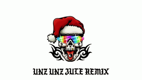 A Skull Wearing Sunglasses And A Santa Hat With The Words " Unz Unz Juice Remix " Below It GIF
