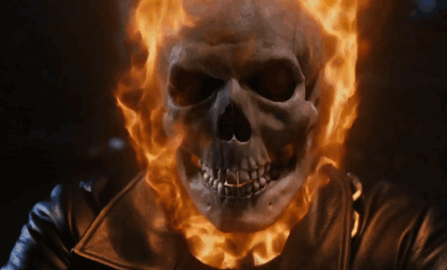 A Skull With Flames Coming Out Of It GIF