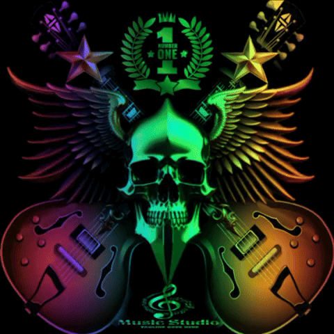 A Skull With Wings And A Guitar In A Circle That Says One Love Musik GIF