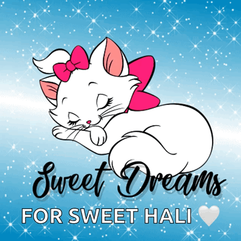 A Sleeping Cat With A Pink Bow And The Words Sweet Dreams For Sweet Hali Above It GIF