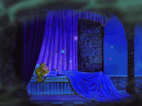 A Sleeping Princess Is Holding A Rose In Her Hand GIF