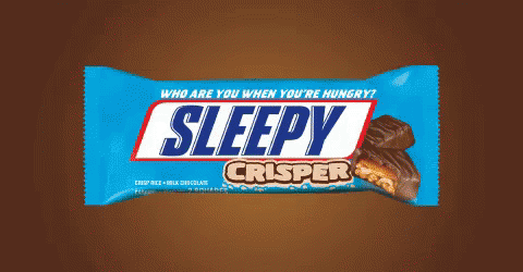 A Sleepy Crisper Candy Bar With A Brown Background GIF
