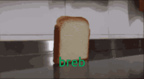 A Slice Of Bread On A Counter With The Word Breb On It GIF