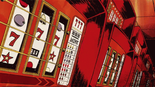 A Slot Machine With A Sign That Says 777 GIF