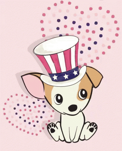 a small dog wearing a top hat with stars and stripes