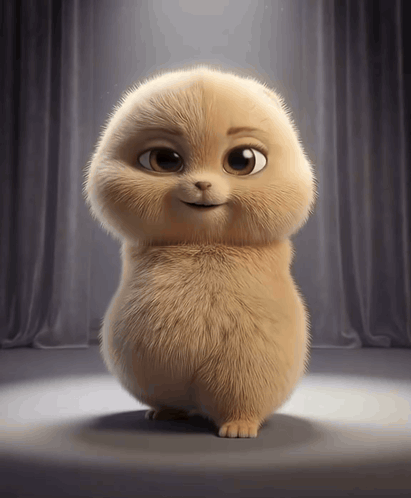 A Small Furry Animal Is Standing In Front Of A Purple Curtain GIF
