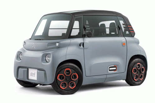 A Small Gray Car With A License Plate That Says Citroen On It GIF