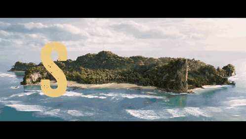a small island in the middle of the ocean with the letter s visible