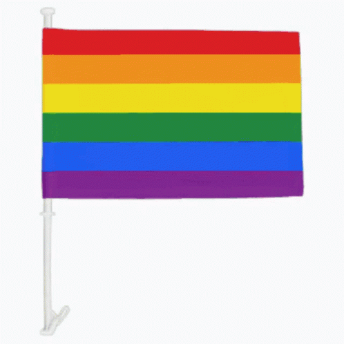 A Small Rainbow Flag With A White Pole GIF