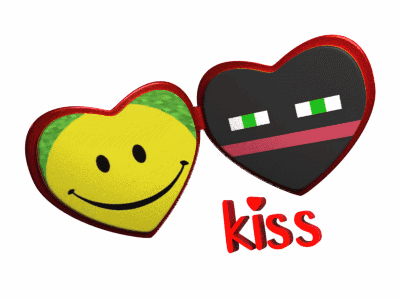 A Smiley Face And A Black Heart With The Word Kiss Underneath GIF