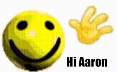 A Smiley Face And A Hand With The Name Hi Aaron GIF