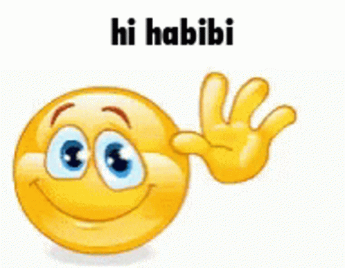 A Smiley Face And A Hand With The Word Hi Habibi On It GIF
