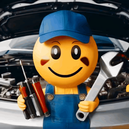 A Smiley Face Holding A Wrench And A Screwdriver GIF