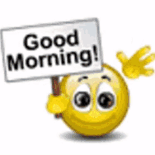 A Smiley Face Holds A Sign That Says Good Morning GIF