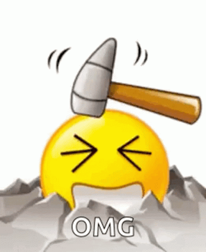 A Smiley Face Is Being Smashed By A Hammer On A Rock . GIF