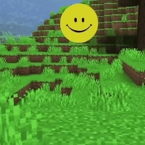 A Smiley Face Is Floating In The Air In A Field Of Grass In Minecraft . GIF