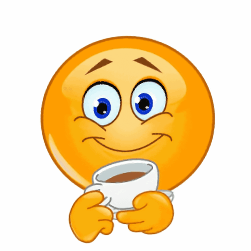 A Smiley Face Is Holding A Cup Of Coffee And Smiling GIF